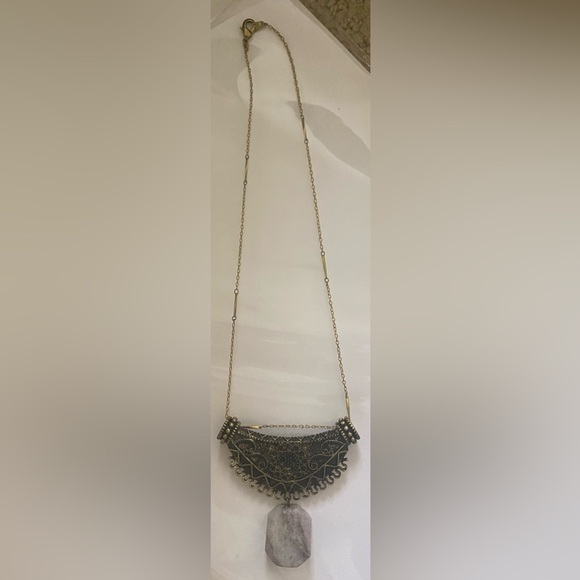 Ornate Necklace with Hanging Quartz - Picture 6 of 13